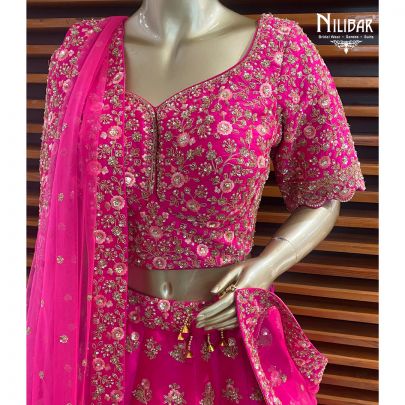 Hot Pink Silk Bridal Lehenga