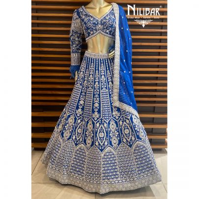 Ink Blue Silk Cutdana Lehenga