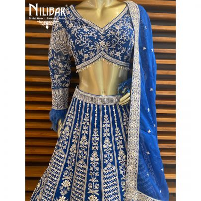Ink Blue Silk Cutdana Lehenga
