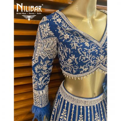 Ink Blue Silk Cutdana Lehenga
