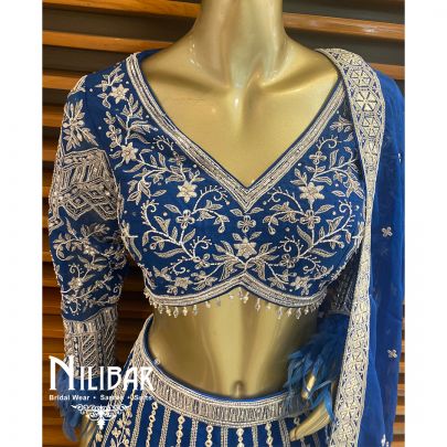Ink Blue Silk Cutdana Lehenga