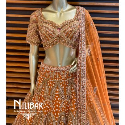 Rust Net Lehenga