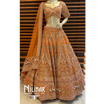 Rust Net Lehenga