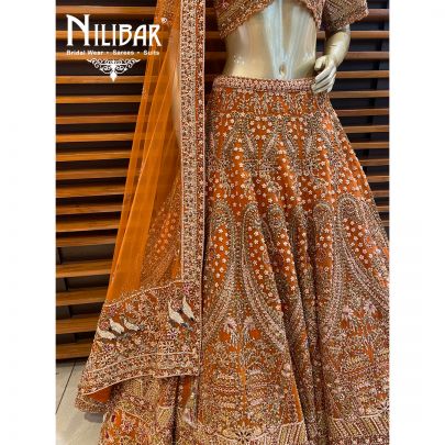 Rust Net Lehenga