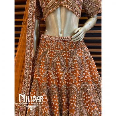 Rust Net Lehenga