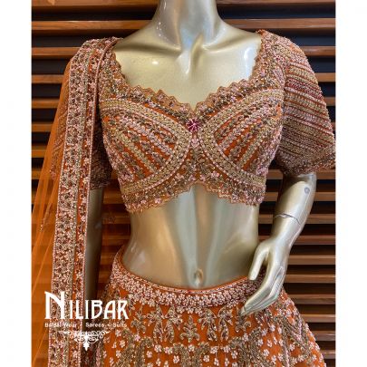 Rust Net Lehenga