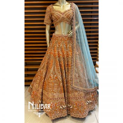 Rust Net Lehenga