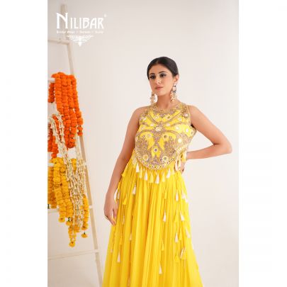 Beige Georgette Indo-Western Co-ord Set with Long Shrug for Women | Goti Fab