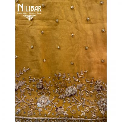 Mustard And Coffee Crepe Organza Suit