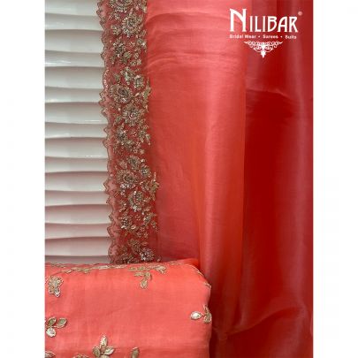 Peach Crepe Organza Suit