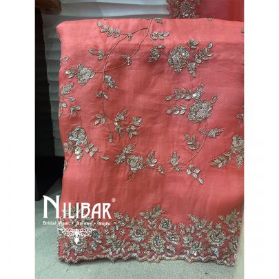 Peach Crepe Organza Suit