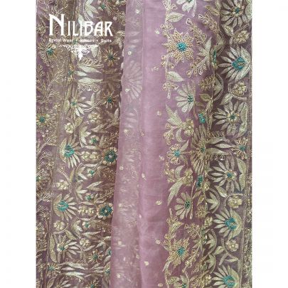 Mauve Organza Dabka Suit