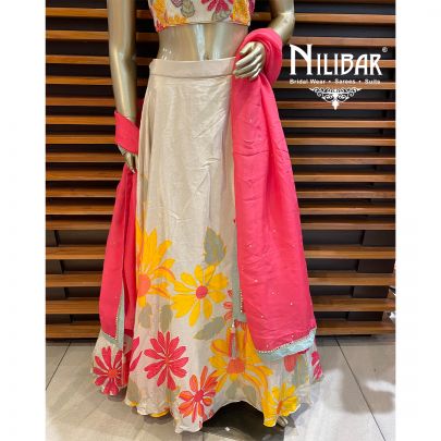 Fawn Crepe Organza Printed Lehenga