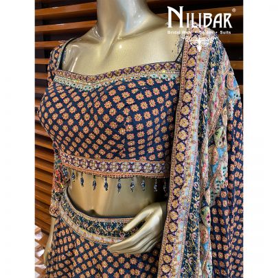 Blue Crepe Printed Lehenga