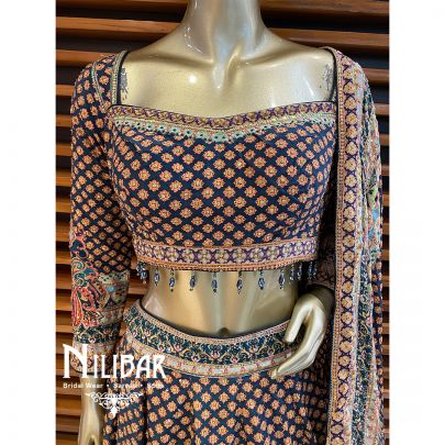 Blue Crepe Printed Lehenga