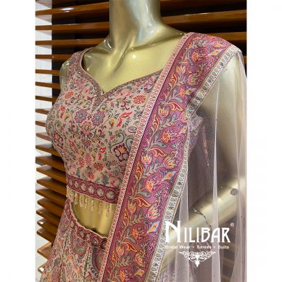 Pink Silk Net Printed Lehenga