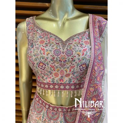 Pink Silk Net Printed Lehenga