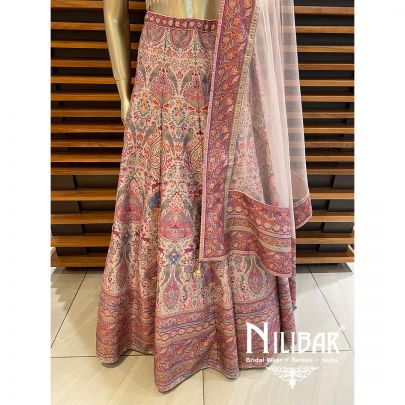 Pink Silk Net Printed Lehenga