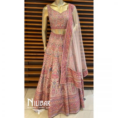 Pink Silk Net Printed Lehenga
