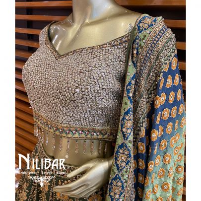 Green Crepe Printed Lehenga