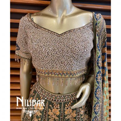 Green Crepe Printed Lehenga