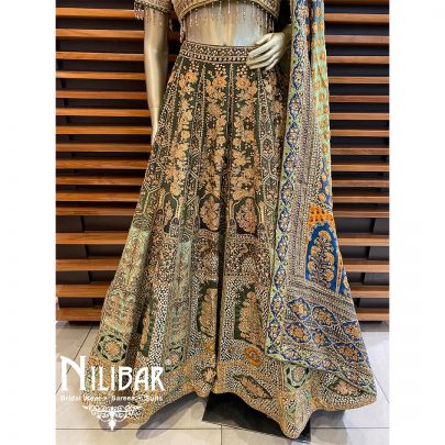 Green Crepe Printed Lehenga
