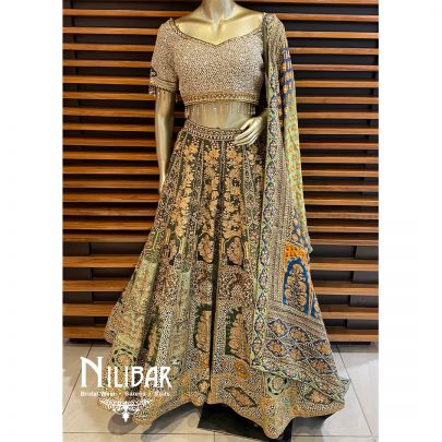 Green Crepe Printed Lehenga