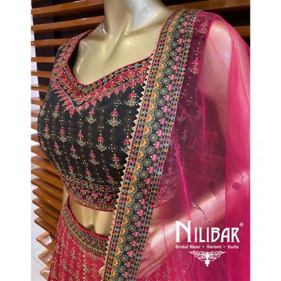 Pink Crepe Net Printed Lehenga