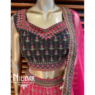 Pink Crepe Net Printed Lehenga