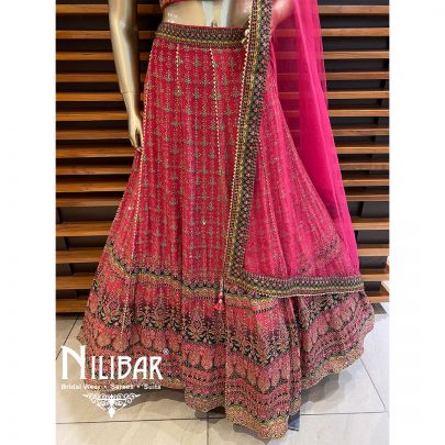 Pink Crepe Net Printed Lehenga
