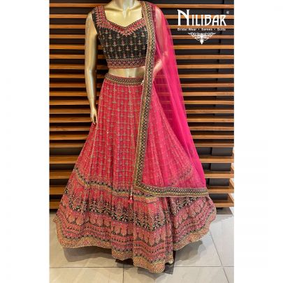 Pink Crepe Net Printed Lehenga
