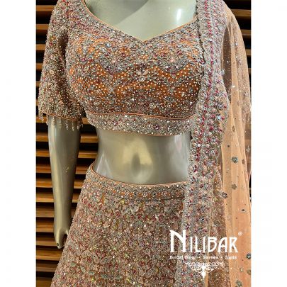 Orange With Cherry Red Net Lehenga
