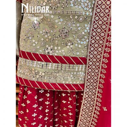 Pista Green Maroon Georgette Suit