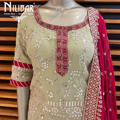 Pista Green Maroon Georgette Suit