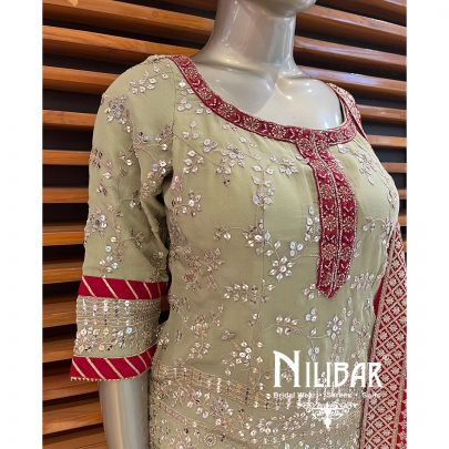 Pista Green Maroon Georgette Suit