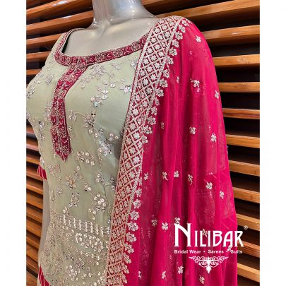 Pista Green Maroon Georgette Suit