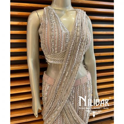 Rose Gold Net Draped Saree