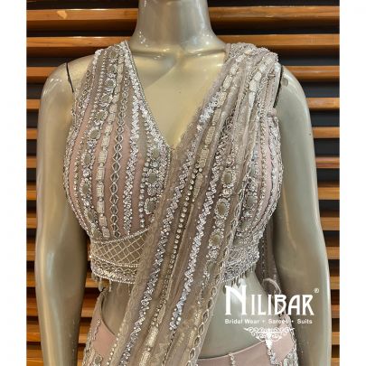 Rose Gold Net Draped Saree