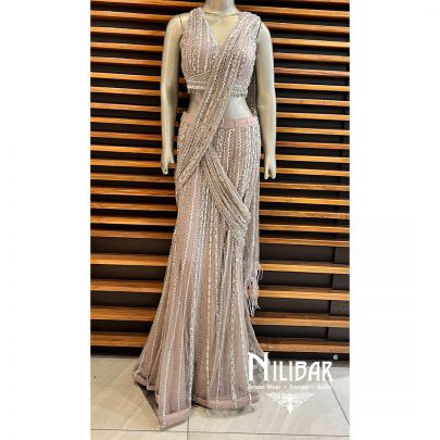 Rose Gold Net Draped Saree