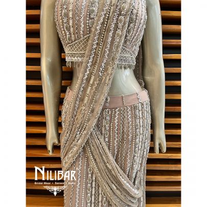 Rose Gold Net Draped Saree