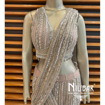 Rose Gold Net Draped Saree