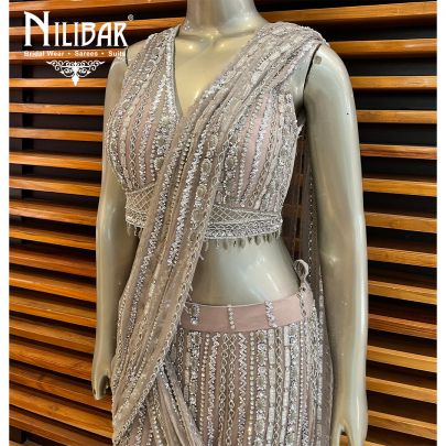 Rose Gold Net Draped Saree