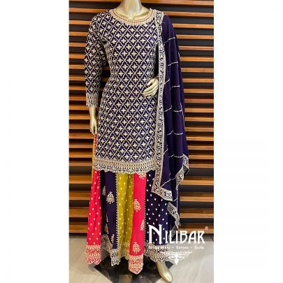 Purple Chinon Skirt Suit