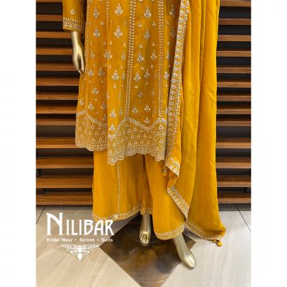 Yellow Georgette Chinon Palazzo Suit