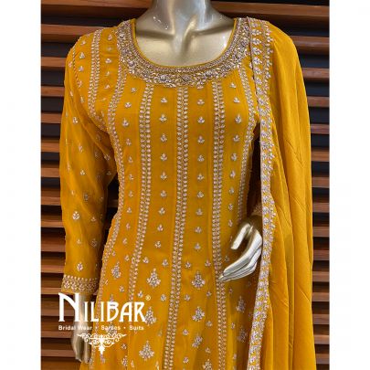 Yellow Georgette Chinon Palazzo Suit