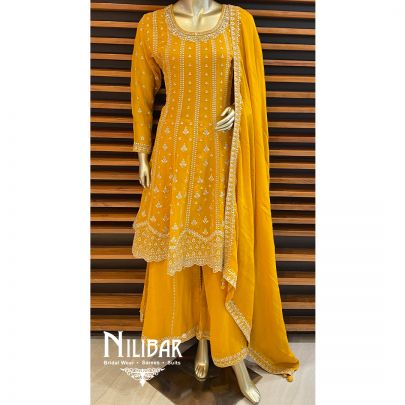 Yellow Georgette Chinon Palazzo Suit