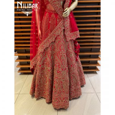 Rose Red Silk and Net Lehenga