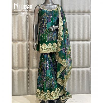 Dark Green Organza Garara Suit