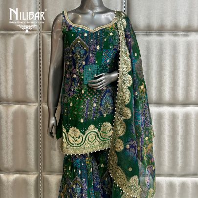 Dark Green Organza Garara Suit