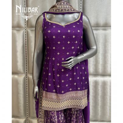 Dark Purple Silk Garara Suit
